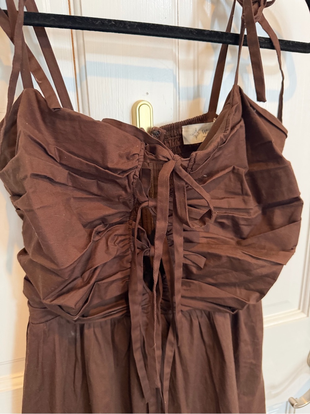 NWOT WAYF Where Are You From Front Tie Brown Midi Boho Dress Size M - Picture 3 of 5